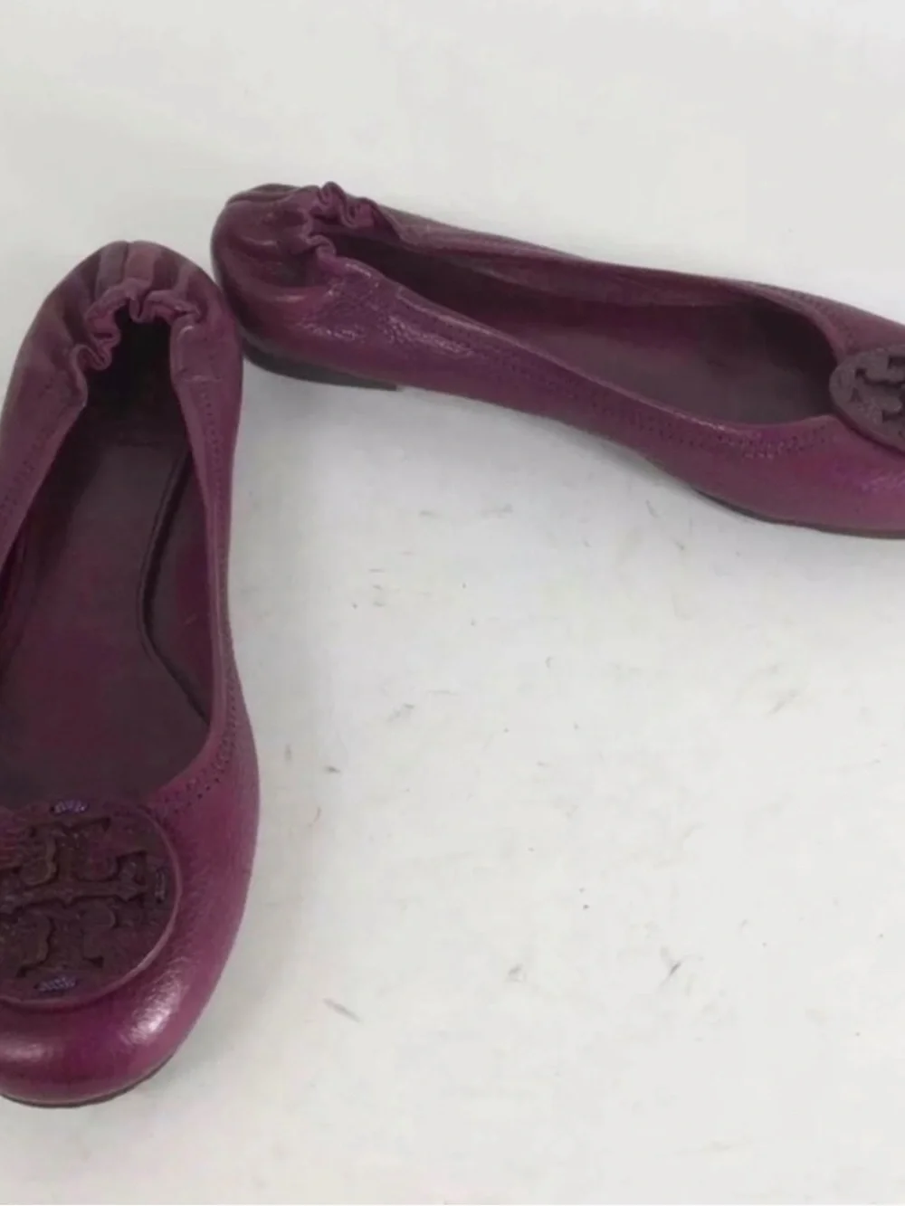 Tory Burch Magenta Leather Logo Ballet Flats